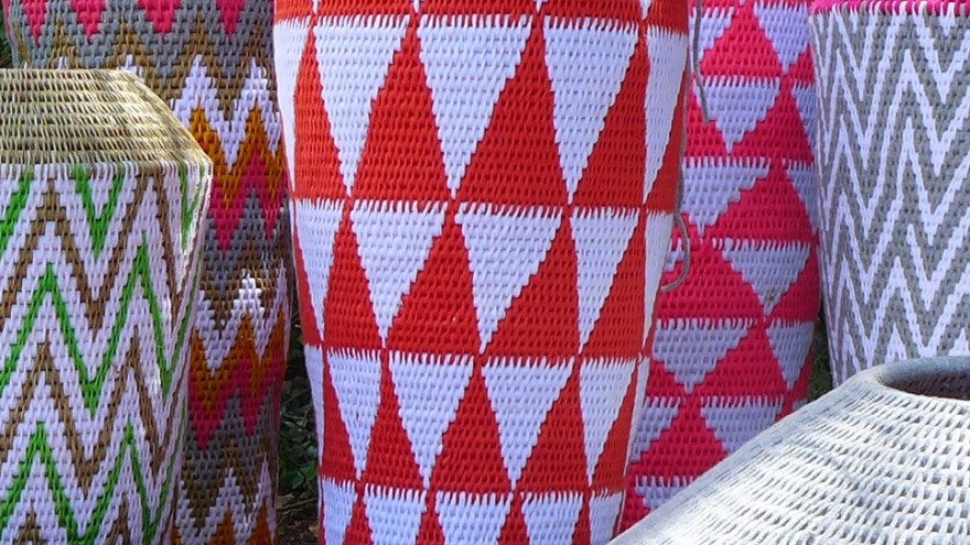 Gone Rural's fluorescent vases displayed on the Africa is Now stand. 