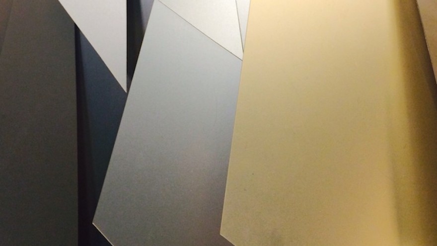 Detail of the gold dress installation on the Cyber Fibre stand. 