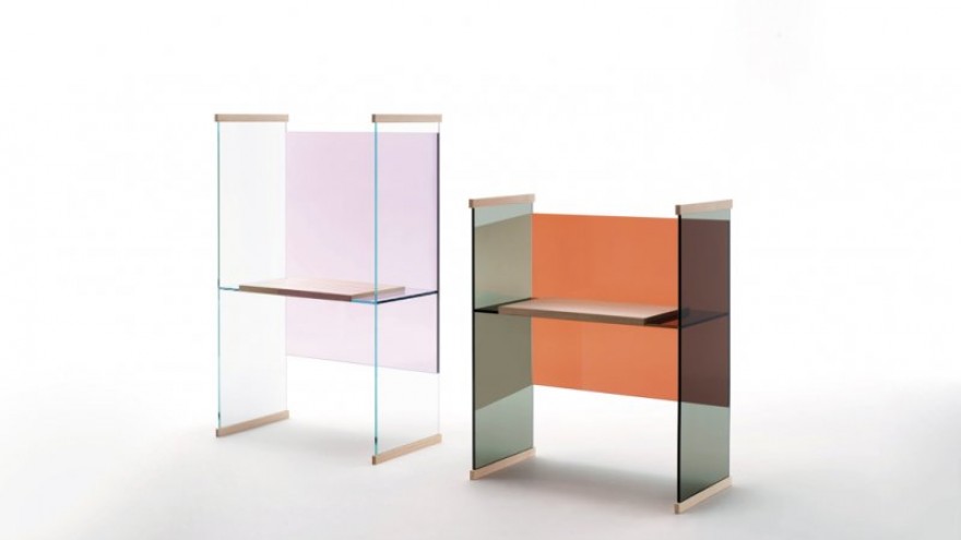 Diapositive high and low desk by the Bouroullec Brothers for Glas Italia. 