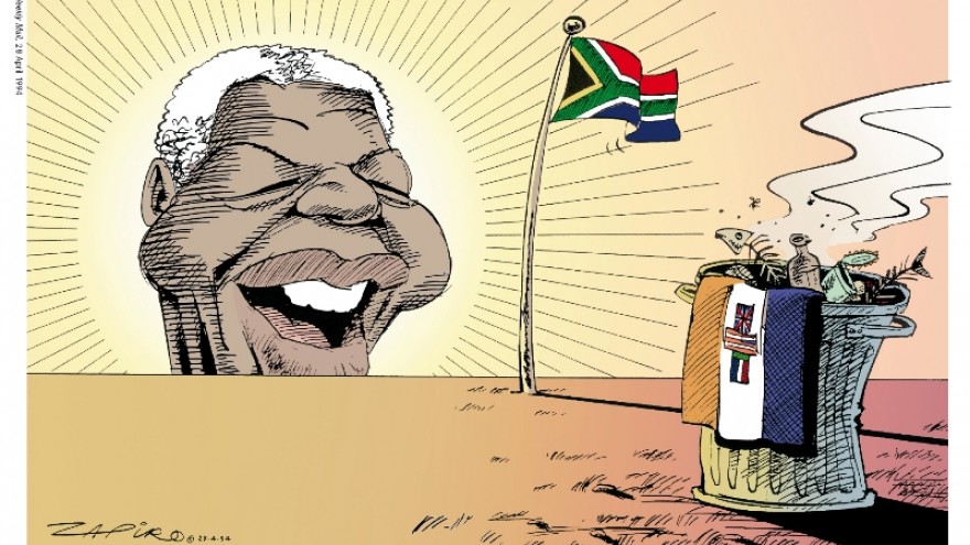 Cartoon featured in Democrazy: SA's Twenty-Year Trip by Zapiro. Image: Zapiro. 