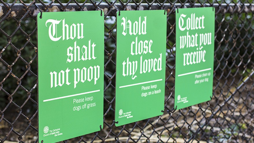 Signage for the Cathedral Church of St. John the Divine by Michael Bierut. 