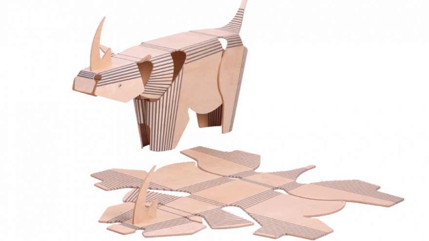 The Stratflex Rhino made from flat-pack plywood, timber and rubber