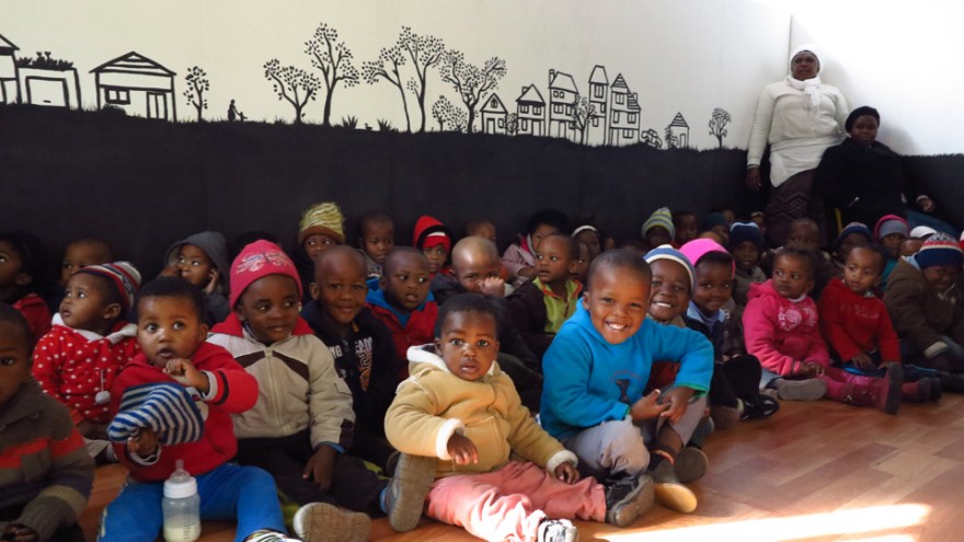 First day inside the rebuilt Gege crèche in Langa. Image: Sandy Greenway.