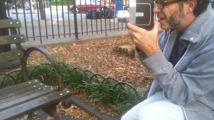 Paul Sahre testing a Bell and Howell camera on the streets of Manhattan.