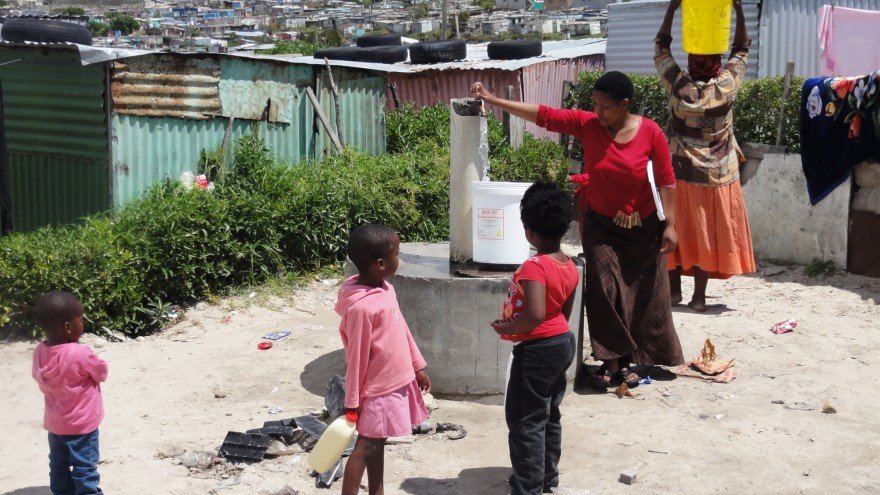 A public water tap (emthonjeni) in Monwabisi Park, Khayelitsha