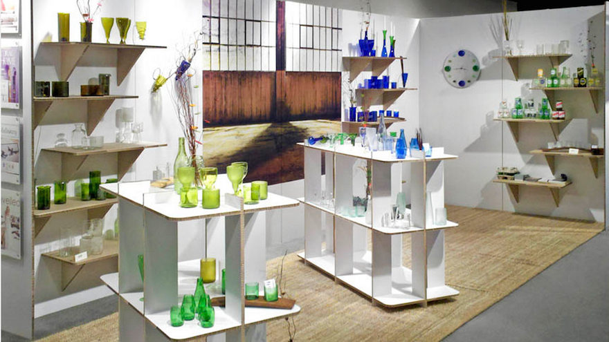 Eco-products displayed on shelving made from Xanita X-board.