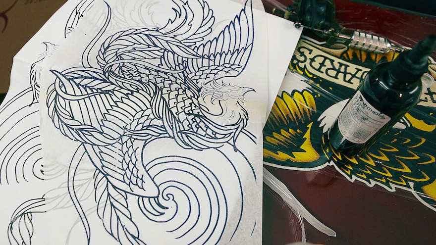 Design of the phoenix tattoo.