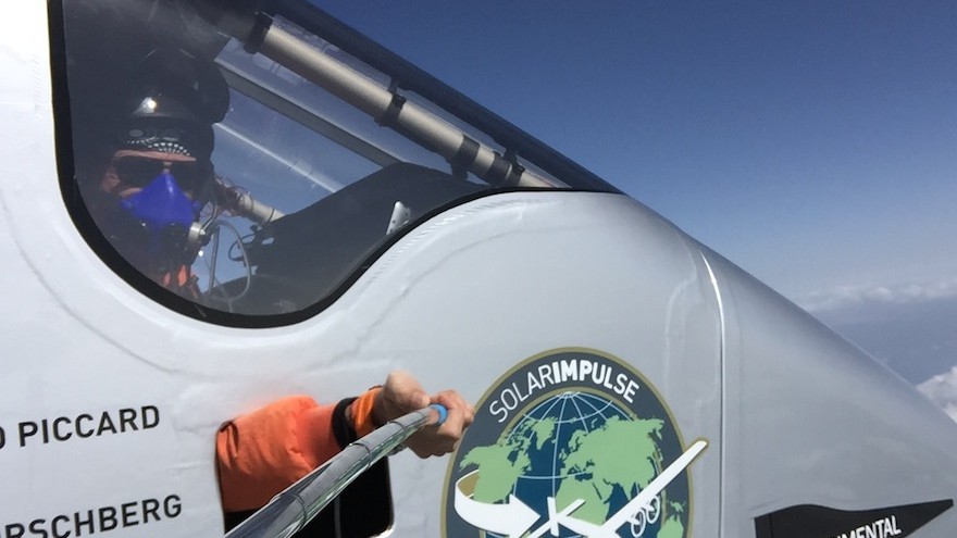 Bertrand Piccard takes a picture from the cockpit of Solar Impulse 2.