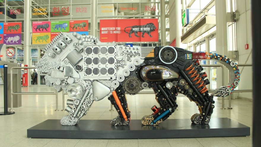 The Make in India lion punctuated the cityscapes of Germany
