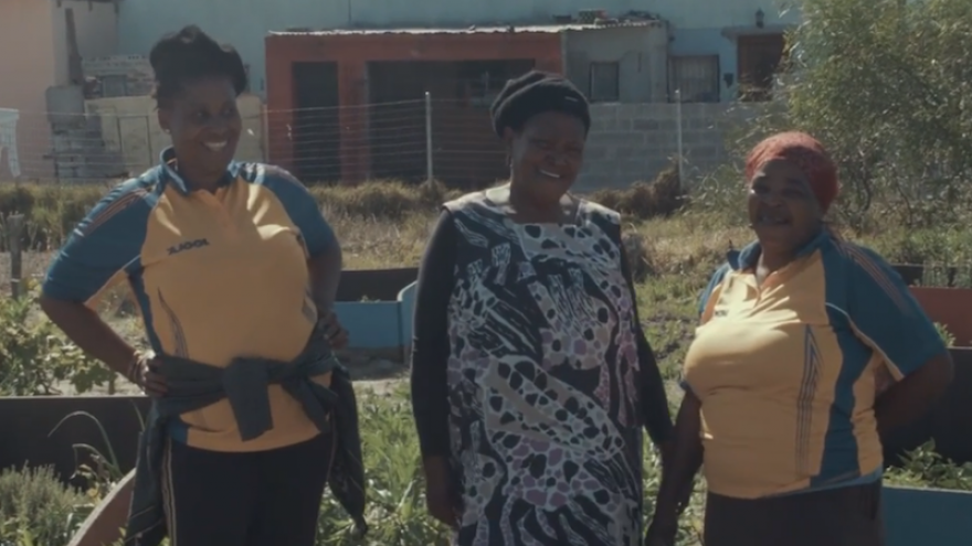 The women of Three Sisters feed the children with vegetables that they have planted and use the garden for teaching children how to grow their own vegetables.