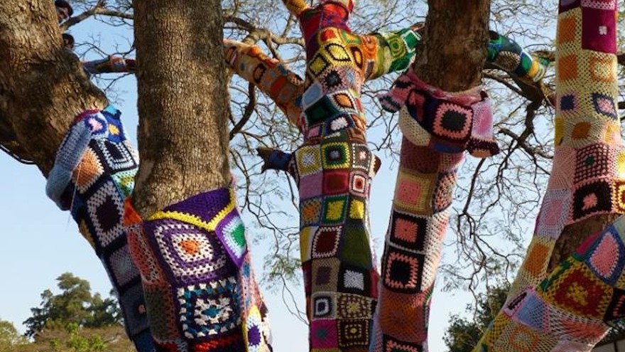 Woza Moya yarn-bombed a huge Jacaranda Tree outside the premises of the Hillcrest AIDS Centre Trust to raise awareness and funds for their Respite Unit on Mandela Day