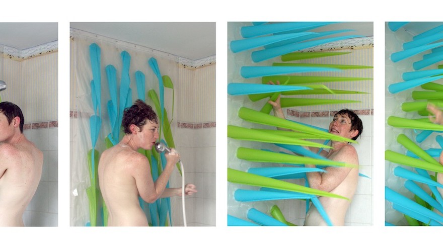 Installation artist Elisabeth Buecher created this Tim Burton-inspired shower curtain that inflates into spikes to stop you using too much water.