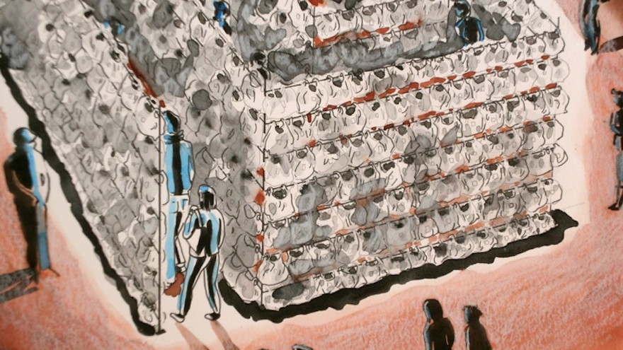 A plastic bag labyrinth, project by Luzinteruptus illustration by Marta Menacho