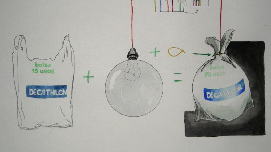 Method for creating brightly lit plastic bag balls, project by Luzinteruptus illustration by Marta Menacho