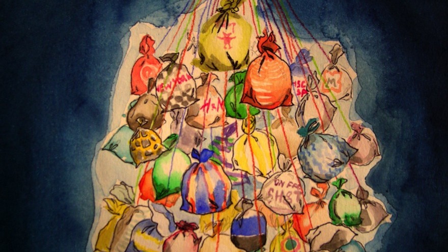 Details of the plastic bag lights, project by Luzinteruptus illustration by Marta Menacho