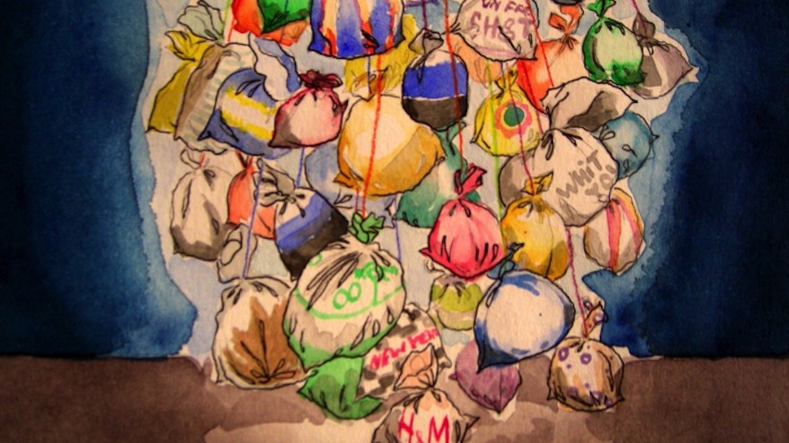 Details of the plastic bag lights, project by Luzinteruptus illustration by Marta Menacho