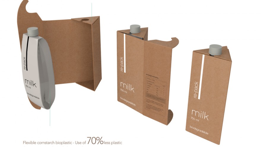 The cornstarch bioplastic package fits inside the cardboard holder