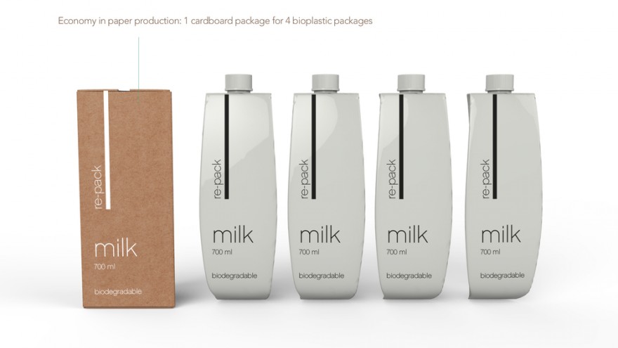 Re-Pack Milk comes with one cardboard container and four milk packages