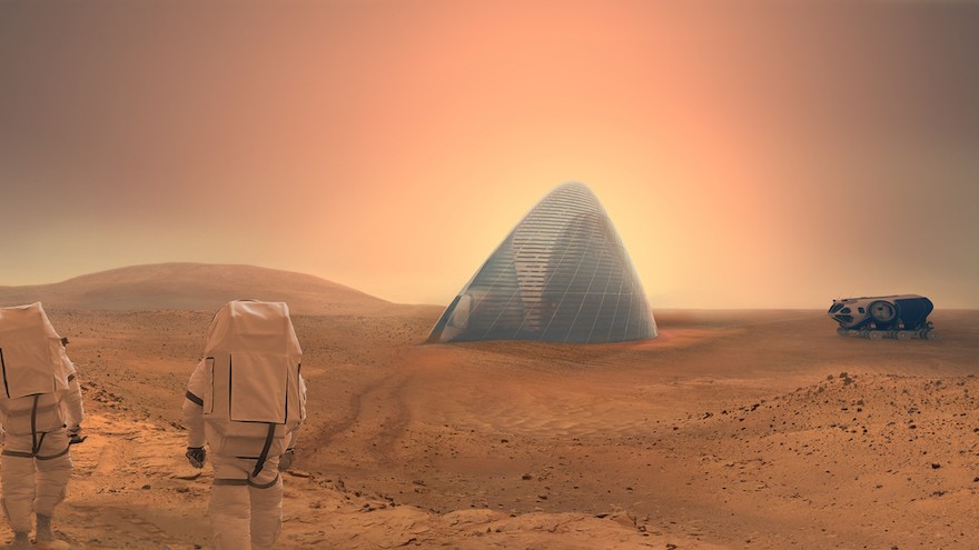 The first prize for the  NASA 3D Printed Habitat Challenge Design Competition went to a house made of ice. Image: Mars Ice House