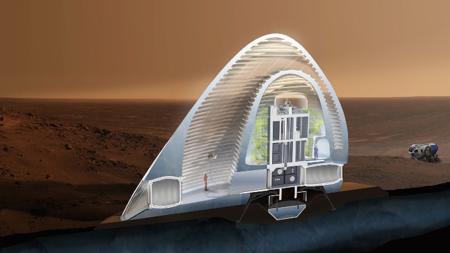 The first prize for the  NASA 3D Printed Habitat Challenge Design Competition went to a house made of ice. Image: Mars Ice House