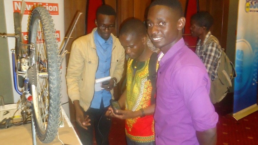 Elliot Mwebaze has developed a device that enables phones to charge using a bicycle dynamo