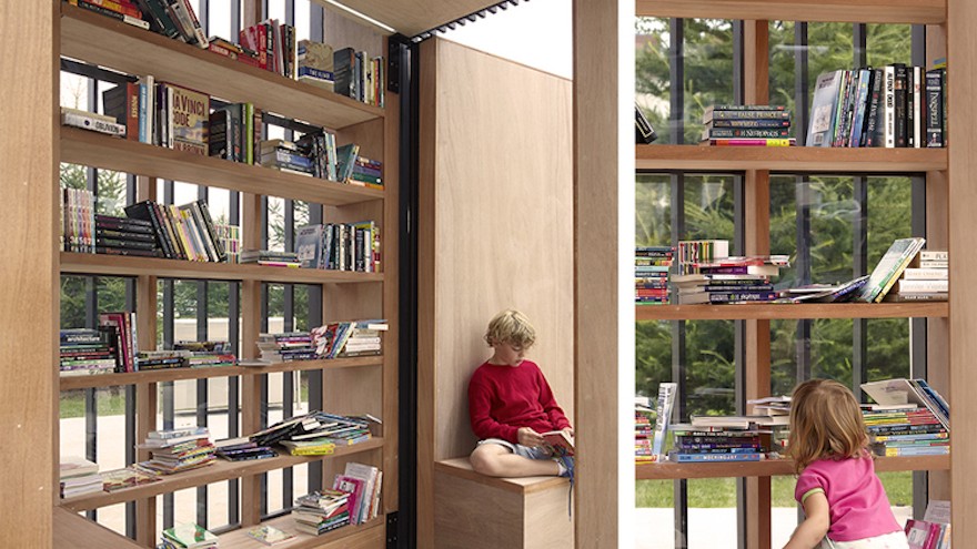 Story nook, book exchange in a beautiful community space.