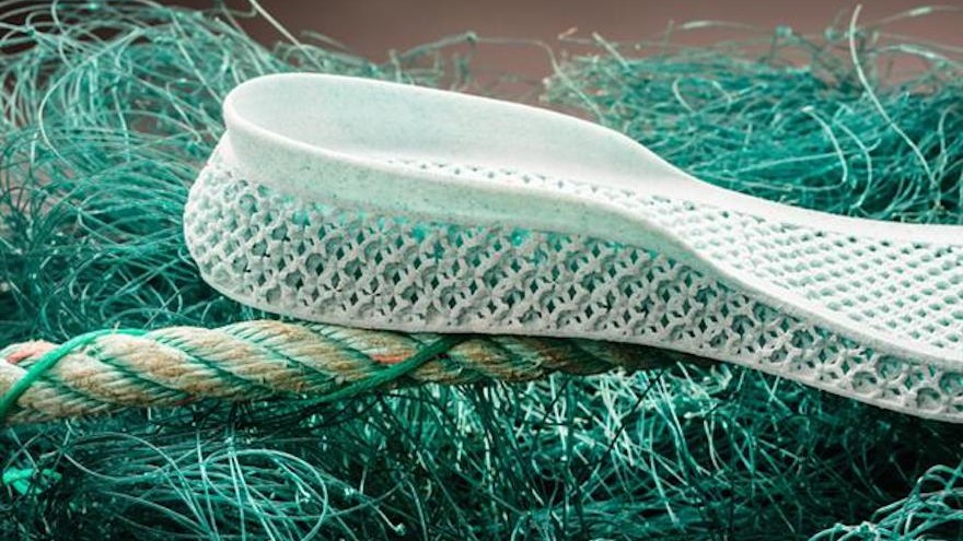 Adidas created the world’s first shoe upper made entirely of recycled ocean plastic and gillnets.