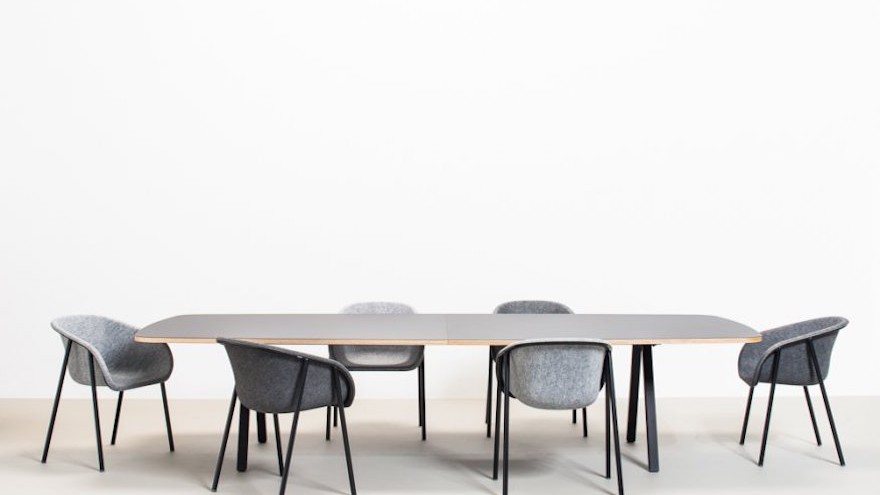 The LJ series by Dutch studio De Vorm is a range of chairs and stools that feature a strong, soft felt material that is made of recycled PET bottles