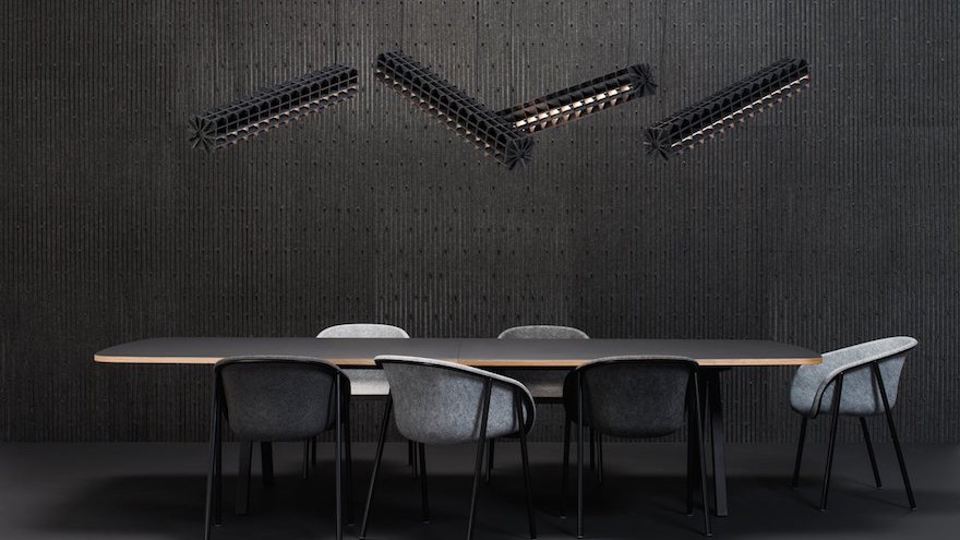 The LJ series by Dutch studio De Vorm is a range of chairs and stools that feature a strong, soft felt material that is made of recycled PET bottles