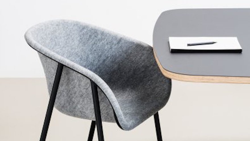 The LJ series by Dutch studio De Vorm is a range of chairs and stools that feature a strong, soft felt material that is made of recycled PET bottles