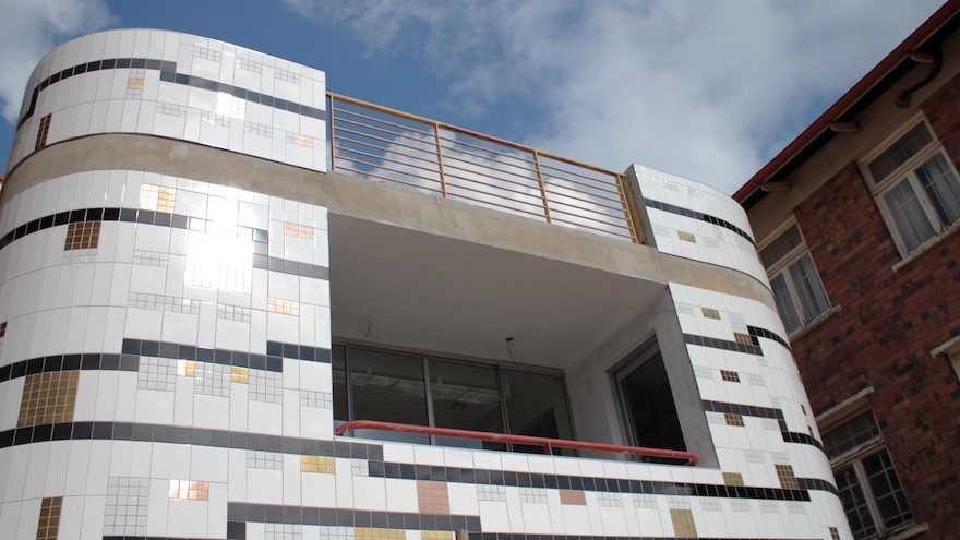 Lorenzo Nassimbeni's geometric tiled mural on the new Rahima Moosa Mother and Child Hospital