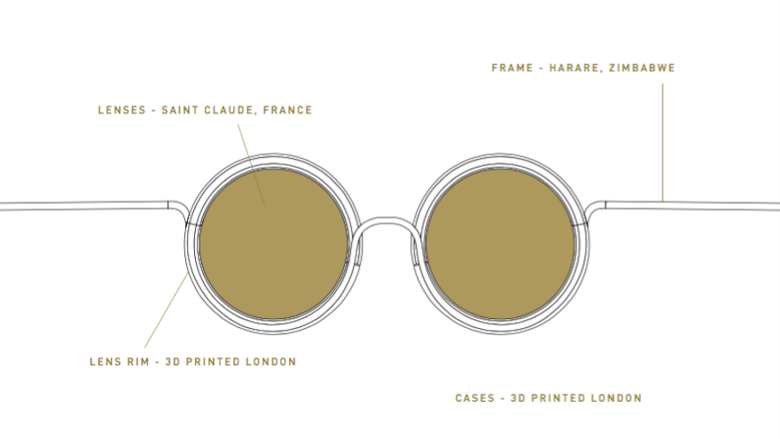 These John Lennon-style Wire Glasses are made from a single wire in Harare Zimbabwe on frames that are 3d printed in London