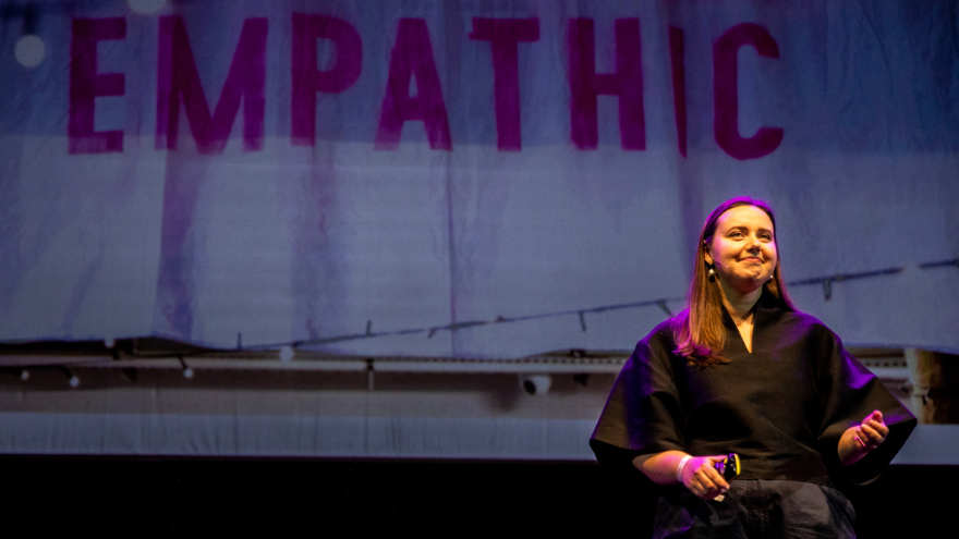 Enni-Kukka Tuomala on stage at Design Indaba 