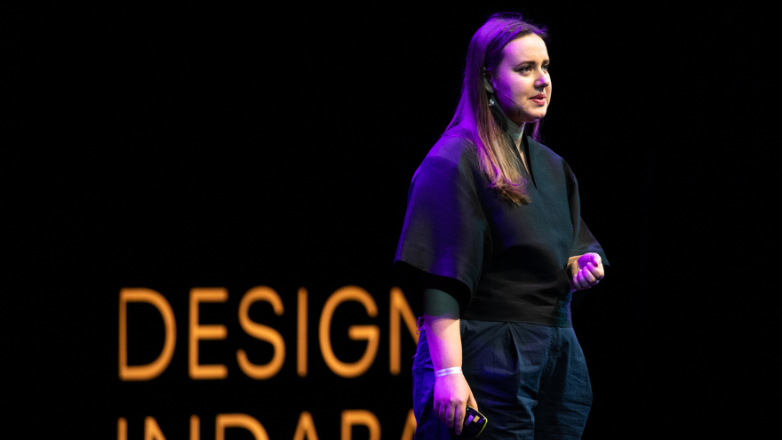 Enni-Kukka Tuomala on stage at Design Indaba 