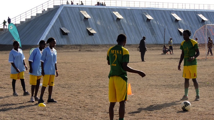 The buildings of Waterbank School in Kenyan harvest rainfall for the community