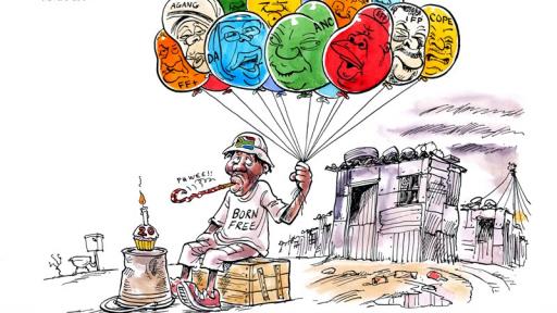 Zapiro cartoon featured in Democrazy: SA's Twenty-Year Trip. Image: Zapiro. 