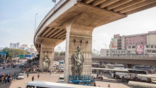 Mural by Faith47, part of Interchange, a UIA2014 fringe exhibition of mostly outdoor work located in Warwick Junction, Durban