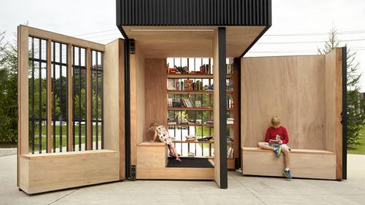 Story nook, book exchange in a beautiful community space.