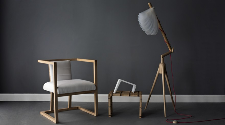 Ellano lounge chair with Embelic lamp by Ebrahim Assur. 