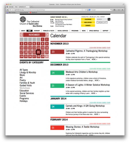 Website redesign for the Cathedral Church of Saint John by Michael Bierut. 