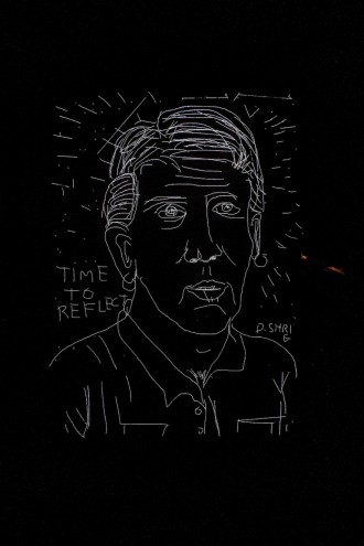 David Shrigley's self portrait for Ron Arad's Last Train project. 