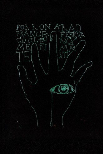 Francesco Clemente's illustration of the mechanical hand for Ron Arad's Last Train project. 