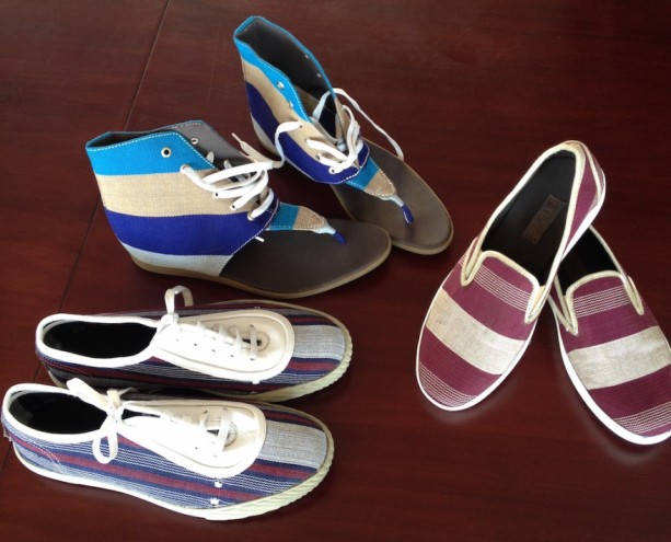 Tunde Owolabi made shoes from the traditional woven material Aso Oke.