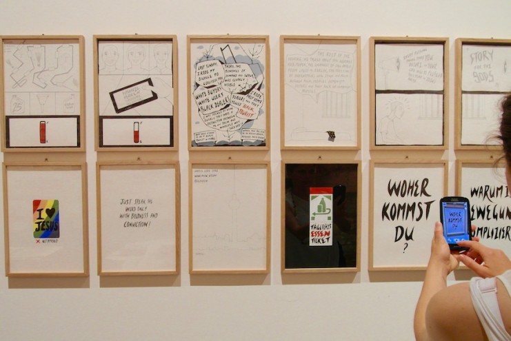 Karo Akpokiere's drawing series "Zwischen Lagos und Berlin (2015)" in the Arsenale at the Venice Biennale.