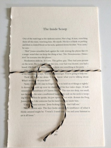 Pages ripped from Lauren Beukes' thriller "Broken Monsters" are being turned into once-off artworks and sold to raise money for a local literacy NGO