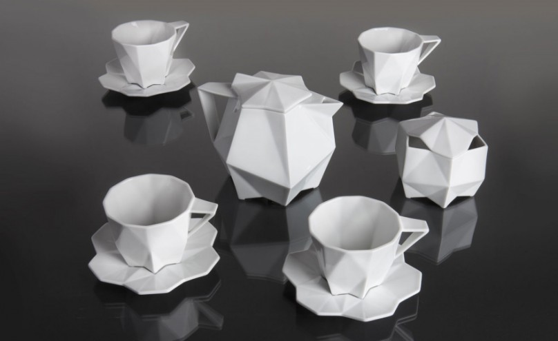 Designed by Svetlana Koženová, the Lilia Collection is a dinnerware set inspired by the slicing planes and crystalline shapes of Czech cubism.