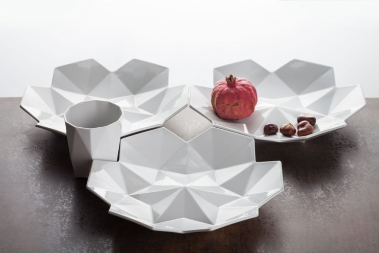 Designed by Svetlana Koženová, the Lilia Collection is a dinnerware set inspired by the slicing planes and crystalline shapes of Czech cubism.