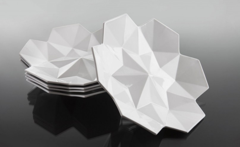 Designed by Svetlana Koženová, the Lilia Collection is a dinnerware set inspired by the slicing planes and crystalline shapes of Czech cubism.