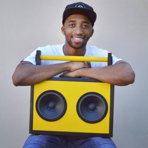 Tshepo Sedumo and one of his boombox designs
