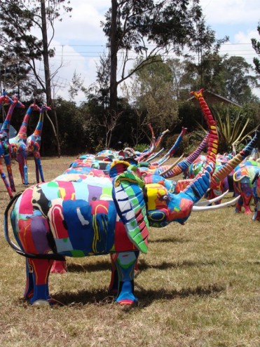 An elephant sculpture, made of discarded plastic. 